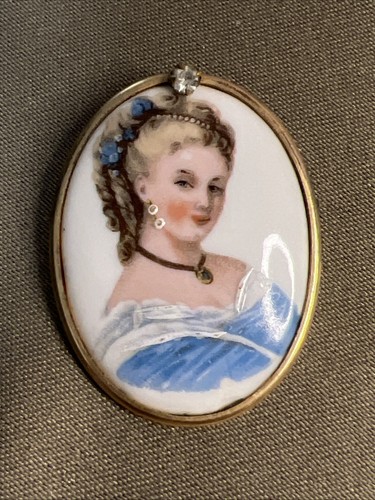 Vintage cameo limoges brooch - cameo,
